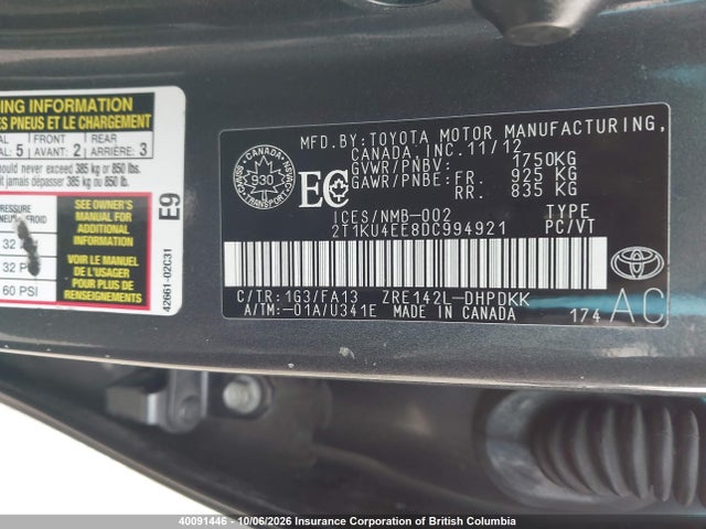 40091446 :رقم المزاد ، 2T1KU4EE8DC994921 vin ، 2013 Toyota Corolla Matrix مزاد بيع