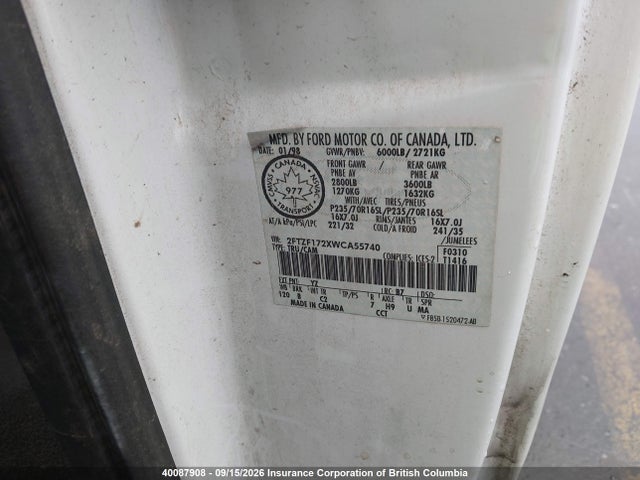 40087908 :رقم المزاد ، 2FTZF172XWCA55740 vin ، 1998 Ford F150 مزاد بيع
