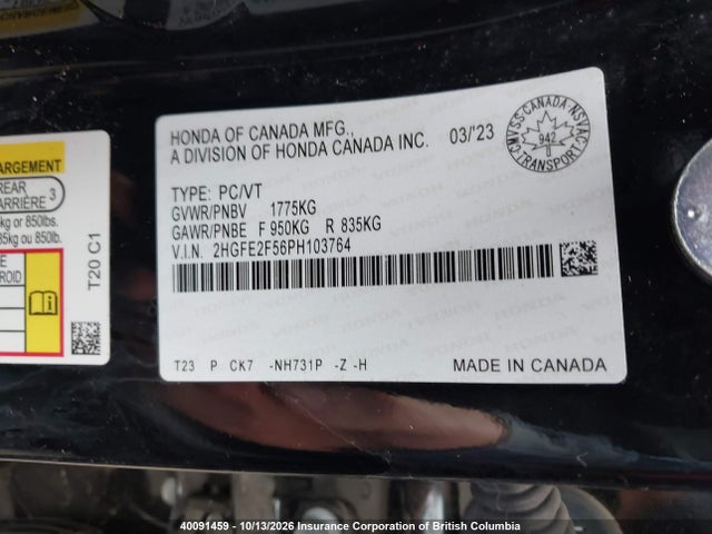 2HGFE2F56PH103764 Honda Civic