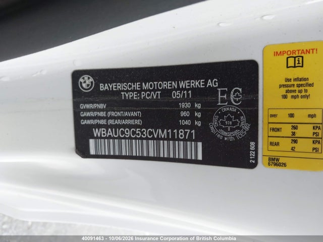 40091463 :رقم المزاد ، WBAUC9C53CVM11871 vin ، 2012 Bmw 135i مزاد بيع