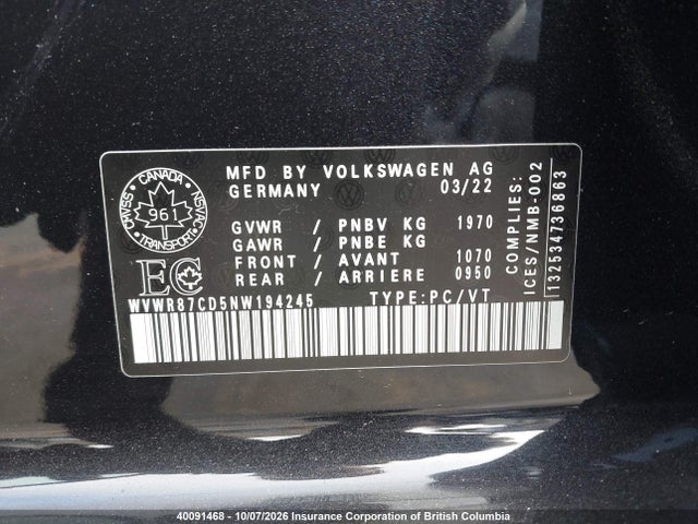 Aukcja sprzedaży 2022 Volkswagen Gti, vin: WVWR87CD5NW194245, numer aukcji: 40091468