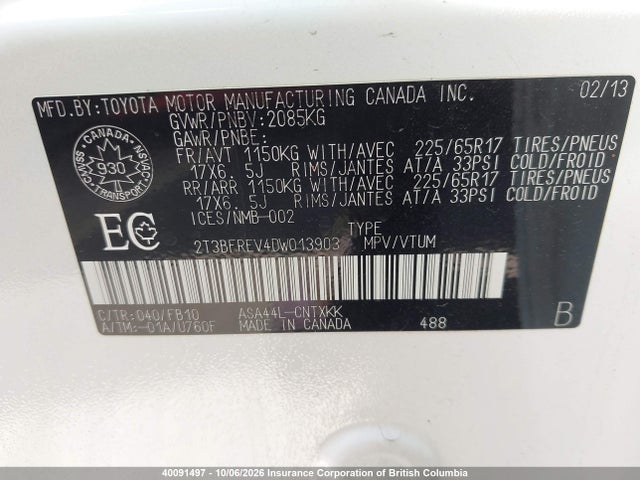 Продажа на аукционе авто 2013 Toyota Rav4, vin: 2T3BFREV4DW013903, номер лота: 40091497