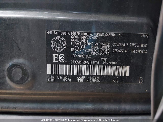 2T3BWRFV9PW151729 Toyota RAV4 LE