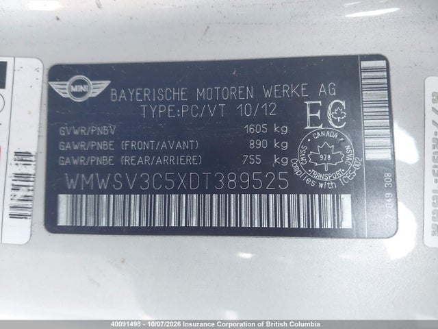 Aukcja sprzedaży 2013 Mini Cooper S, vin: WMWSV3C5XDT389525, numer aukcji: 40091498