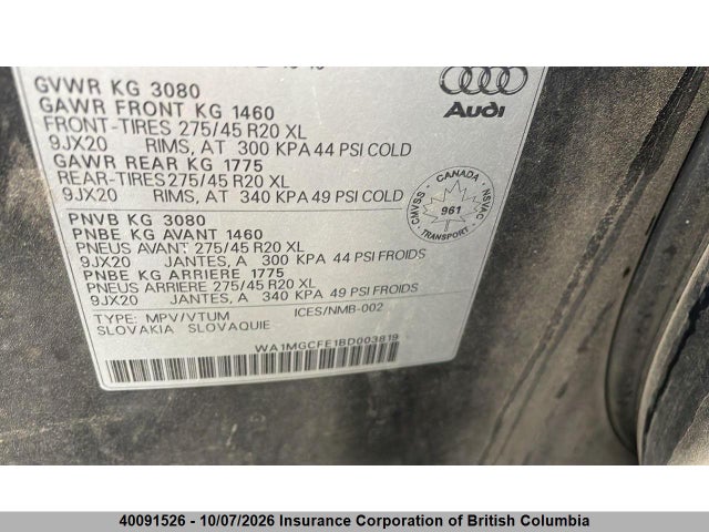 40091526 :رقم المزاد ، WA1MGCFE1BD003819 vin ، 2011 Audi Q7 مزاد بيع
