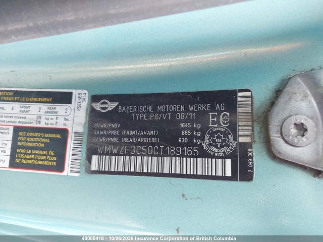 Aukcja sprzedaży 2012 Mini Cooper Clubman, vin: WMWZF3C50CT189165, numer aukcji: 40085418