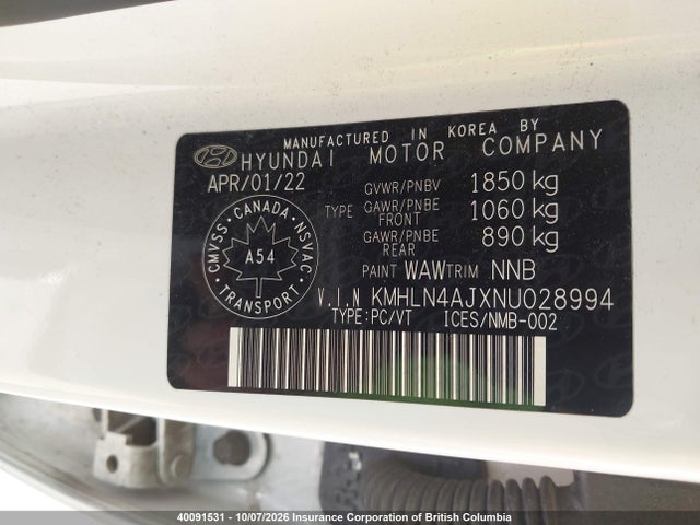 Hyundai Elantra Limited 2022 KMHLN4AJXNU028994 Image 9