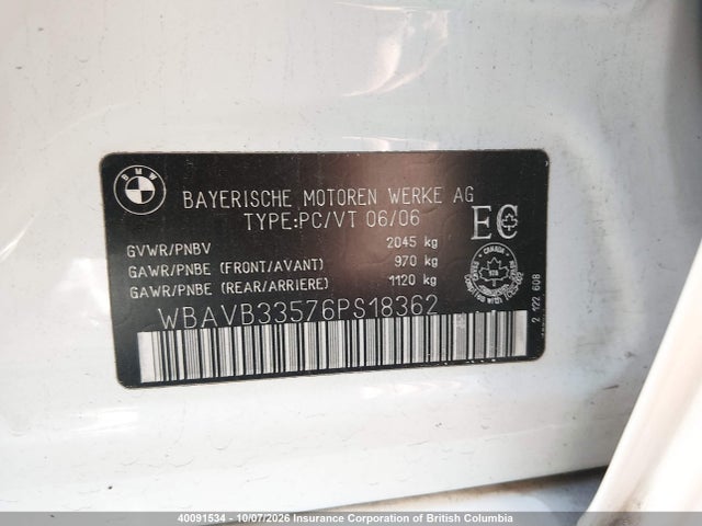 Продаж на аукціоні авто 2006 Bmw 330i, vin: WBAVB33576PS18362, номер лоту: 40091534