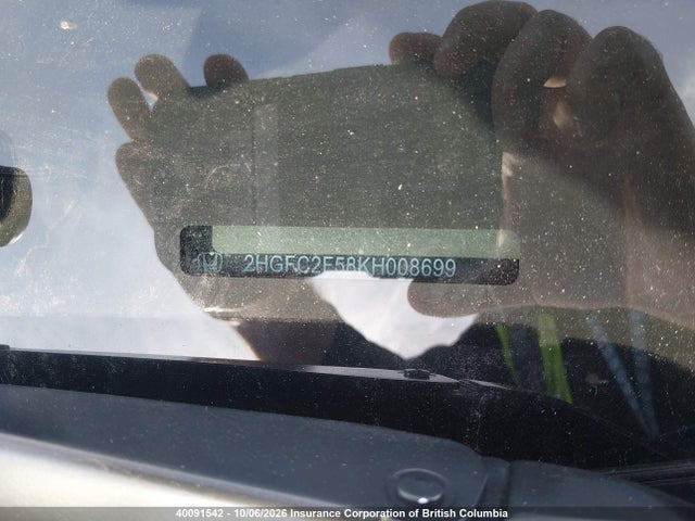 40091542 :رقم المزاد ، 2HGFC2F58KH008699 vin ، 2019 Honda Civic مزاد بيع