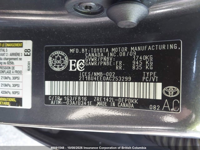 Aukcja sprzedaży 2010 Toyota Corolla S/le/xle, vin: 2T1BU4EE0AC253299, numer aukcji: 40091548