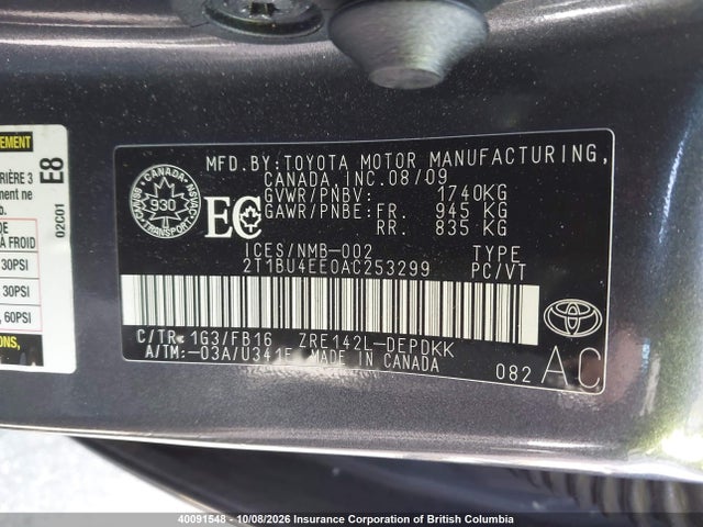 Aukcja sprzedaży 2010 Toyota Corolla S/le/xle, vin: 2T1BU4EE0AC253299, numer aukcji: 40091548