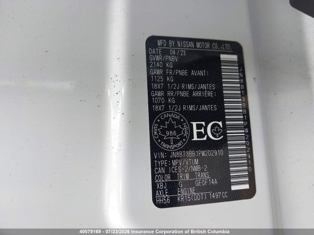 Продаж на аукціоні авто 2023 Nissan Rogue Sv, vin: JN8BT3BB1PW202910, номер лоту: 40079169