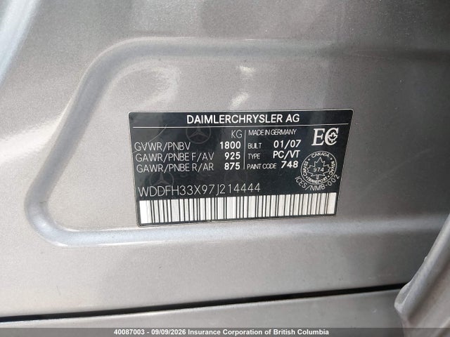 Продаж на аукціоні авто 2007 Mercedes-benz B200, vin: WDDFH33X97J214444, номер лоту: 40087003