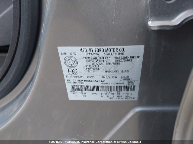 Продажа на аукционе авто 2007 Ford Edge, vin: 2FMDK49C87BA70141, номер лота: 40091586