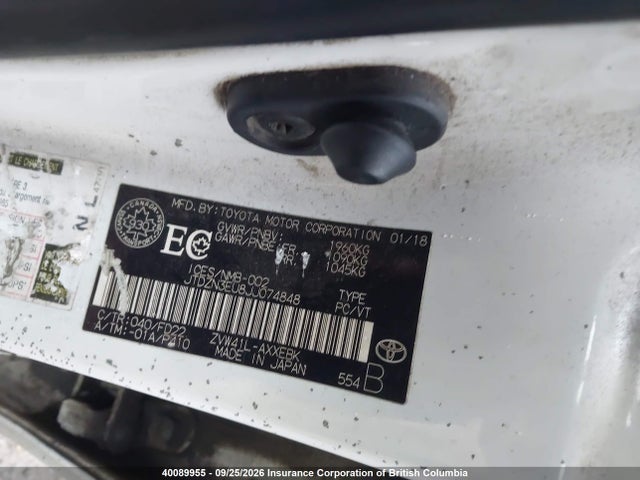 40089955 :رقم المزاد ، JTDZN3EU8JJ074848 vin ، 2018 Toyota Prius V مزاد بيع