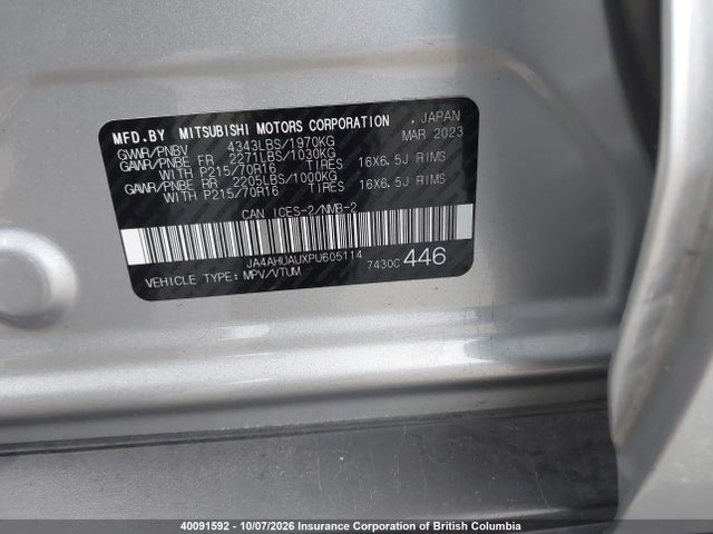 Продажа на аукционе авто 2023 Mitsubishi Rvr, vin: JA4AHUAUXPU605114, номер лота: 40091592