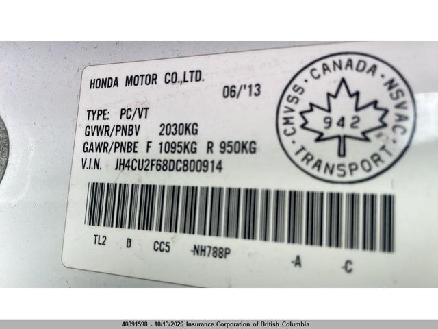 40091598 :رقم المزاد ، JH4CU2F68DC800914 vin ، 2013 Acura Tsx مزاد بيع
