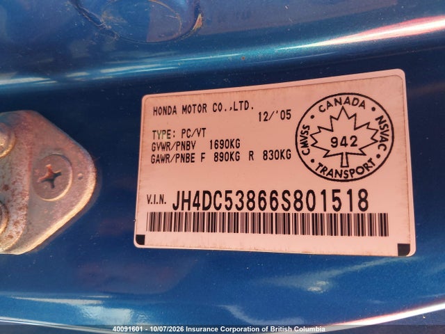 2006 Acura Rsx მანქანა იყიდება აუქციონზე, vin: JH4DC53866S801518, აუქციონის ნომერი: 40091601