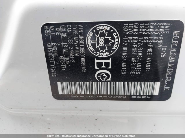Продаж на аукціоні авто 2026 Nissan Rogue Sv, vin: JN8BT3BB0TW089185, номер лоту: 40071624