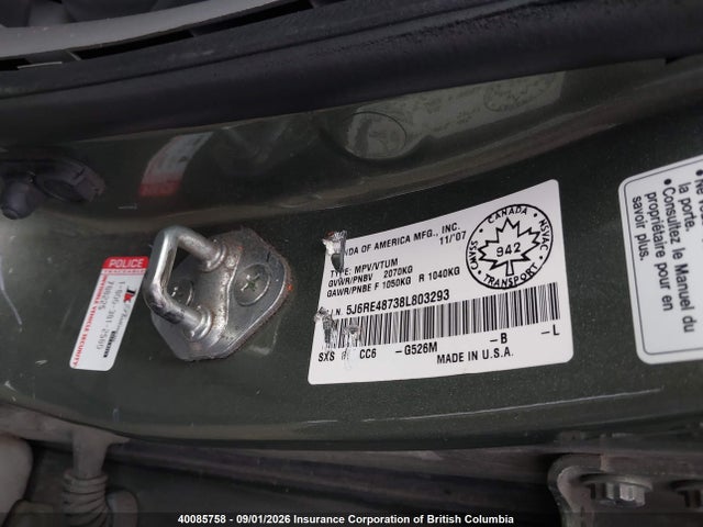 Продаж на аукціоні авто 2008 Honda Cr-v Exl, vin: 5J6RE48738L803293, номер лоту: 40085758