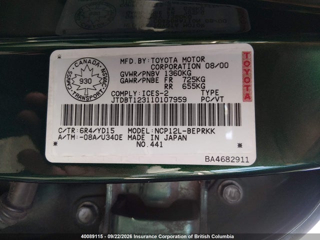 Продажа на аукционе авто 2001 Toyota Echo, vin: JTDBT123110107959, номер лота: 40089115