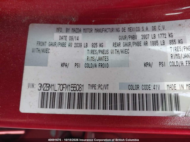 Mazda 3 TOURING 2015 3MZBM1L70FM155081 Image 9