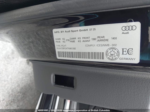 Aukcja sprzedaży 2026 Audi Rs6, vin: WUA1DBF24TN901282, numer aukcji: 40091693