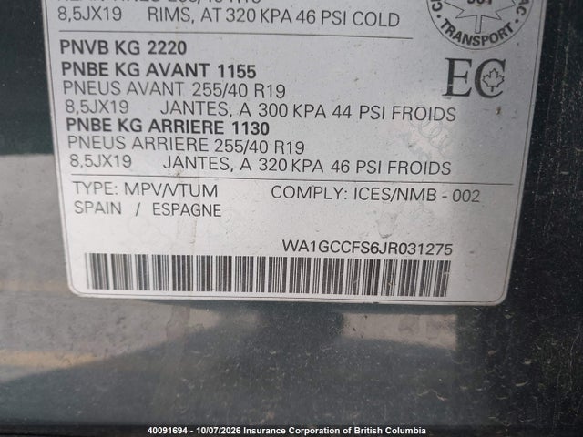 Продаж на аукціоні авто 2018 Audi Q3, vin: WA1GCCFS6JR031275, номер лоту: 40091694