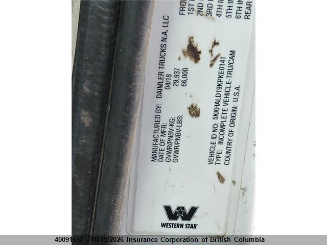 Western Star 4900 Set Back Axle 2019 5KKHALD19KPKE0141 Image 10
