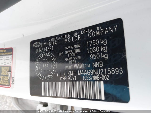 Aukcja sprzedaży 2022 Hyundai Elantra Sel, vin: KMHLM4AG9NU215893, numer aukcji: 40091717