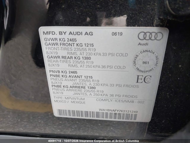 Audi Q5 2019 WA1BNAFY7K2121249 Image 9
