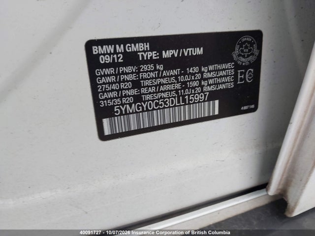 40091727 :رقم المزاد ، 5YMGY0C53DLL15997 vin ، 2013 Bmw X5 مزاد بيع