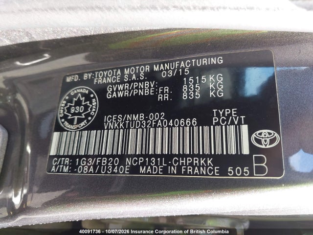 Toyota Yaris 2015 VNKKTUD32FA040666 Image 9