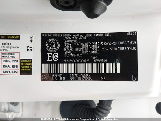 Lexus RX 350 2022 2T2JZMDA8NC309728 Image 9