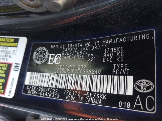 Продаж на аукціоні авто 2015 Toyota Corolla L/le/le Pls/prm/s/s Pls, vin: 2T1BURHE2FC238240, номер лоту: 40091787