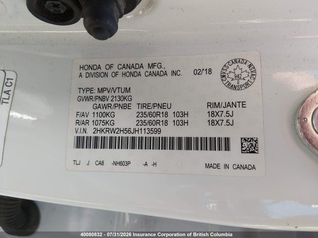 2HKRW2H56JH113599 Honda CR-V EX