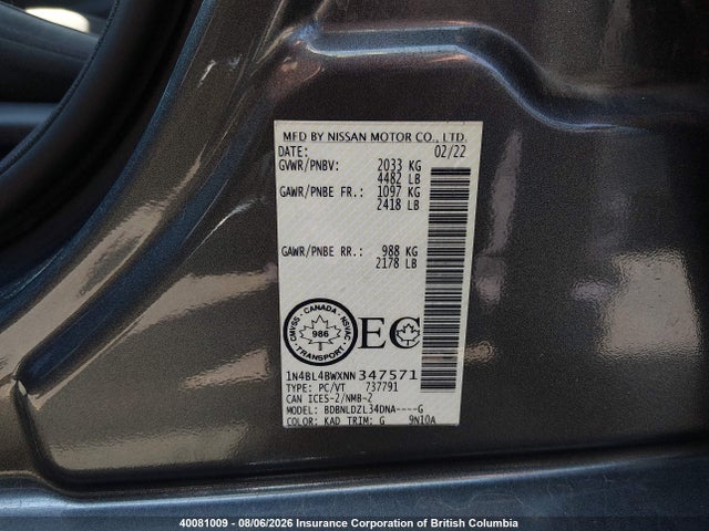 1N4BL4BWXNN347571 Nissan Altima