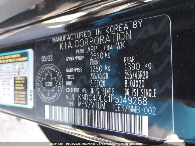 40091820 :رقم المزاد ، KNDC4DLC1P5149268 vin ، 2023 Kia Ev6 مزاد بيع