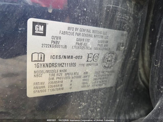 Aukcja sprzedaży 2017 Cadillac Xt5, vin: 1GYKNDRS1HZ111809, numer aukcji: 40091821