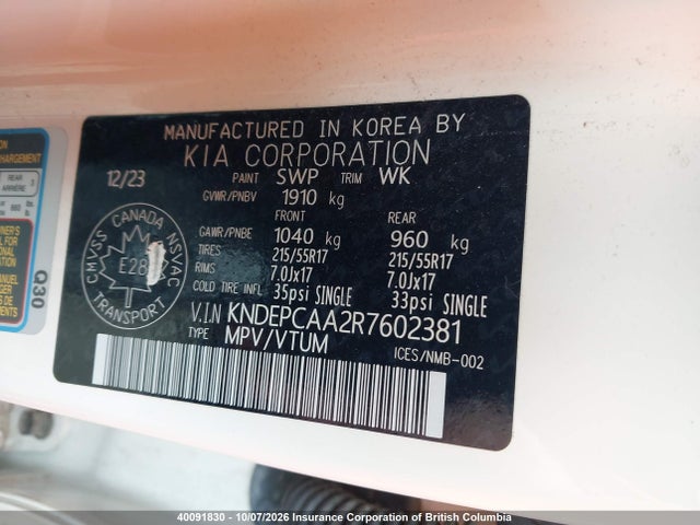 40091830 :رقم المزاد ، KNDEPCAA2R7602381 vin ، 2024 Kia Seltos Lx مزاد بيع
