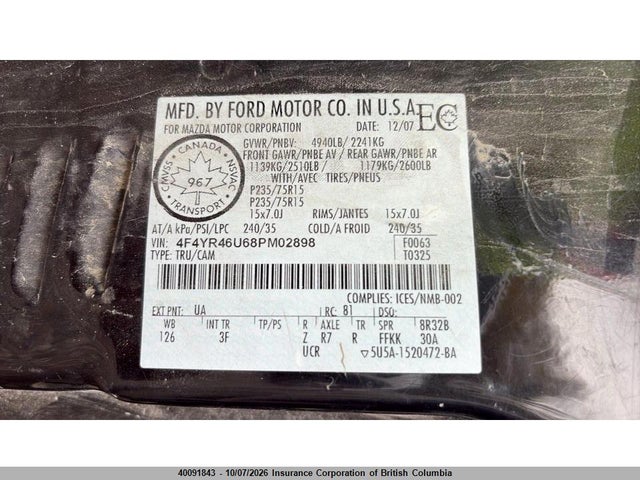 Aukcja sprzedaży 2008 Mazda B3000, vin: 4F4YR46U68PM02898, numer aukcji: 40091843