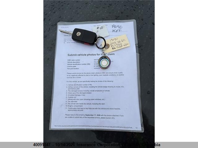 Продаж на аукціоні авто 2012 Volkswagen Gti, vin: WVWFV7AJ2CW230491, номер лоту: 40091847
