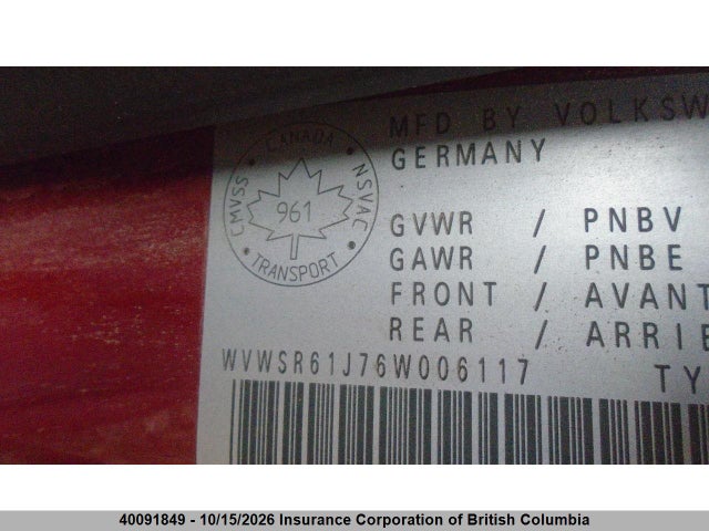 Aukcja sprzedaży 2006 Volkswagen Jetta, vin: WVWSR61J76W006117, numer aukcji: 40091849
