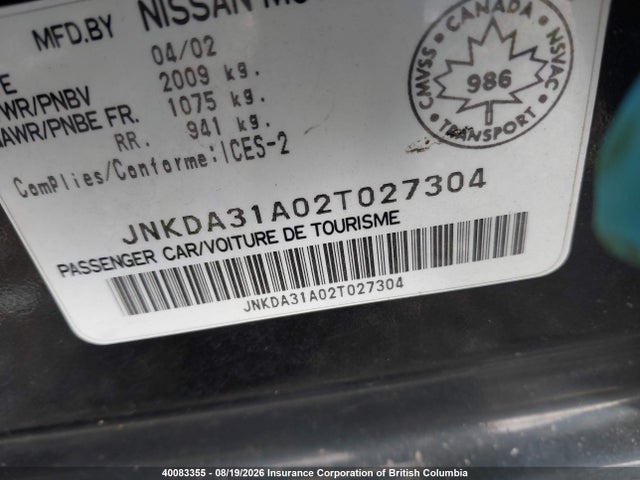 Продажа на аукционе авто 2002 Infiniti I35, vin: JNKDA31A02T027304, номер лота: 40083355