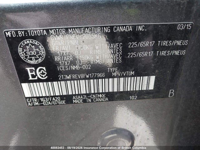 2T3WFREV8FW177966 Toyota Rav4 Xle
