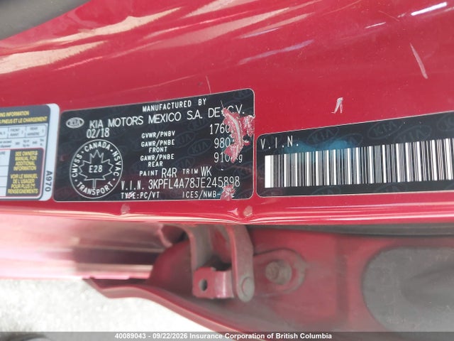3KPFL4A78JE245898 KIA Forte Lx/s