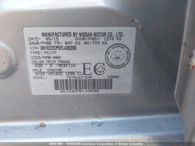 Aukcja sprzedaży 2015 Nissan Versa, vin: 3N1CE2CP5FL435209, numer aukcji: 40091869