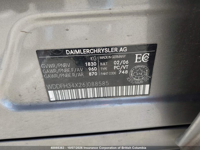 2006 Mercedes-benz B200 მანქანა იყიდება აუქციონზე, vin: WDDFH34X26J088585, აუქციონის ნომერი: 40085363