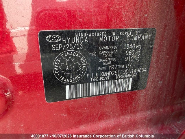 Продаж на аукціоні авто 2013 Hyundai Elantra Gt L, vin: KMHD25LE9DU149694, номер лоту: 40091877