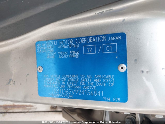 Продажа на аукционе авто 2002 Suzuki Grand Vitara Jlx/limited, vin: JS3TD62V924156841, номер лота: 40091882